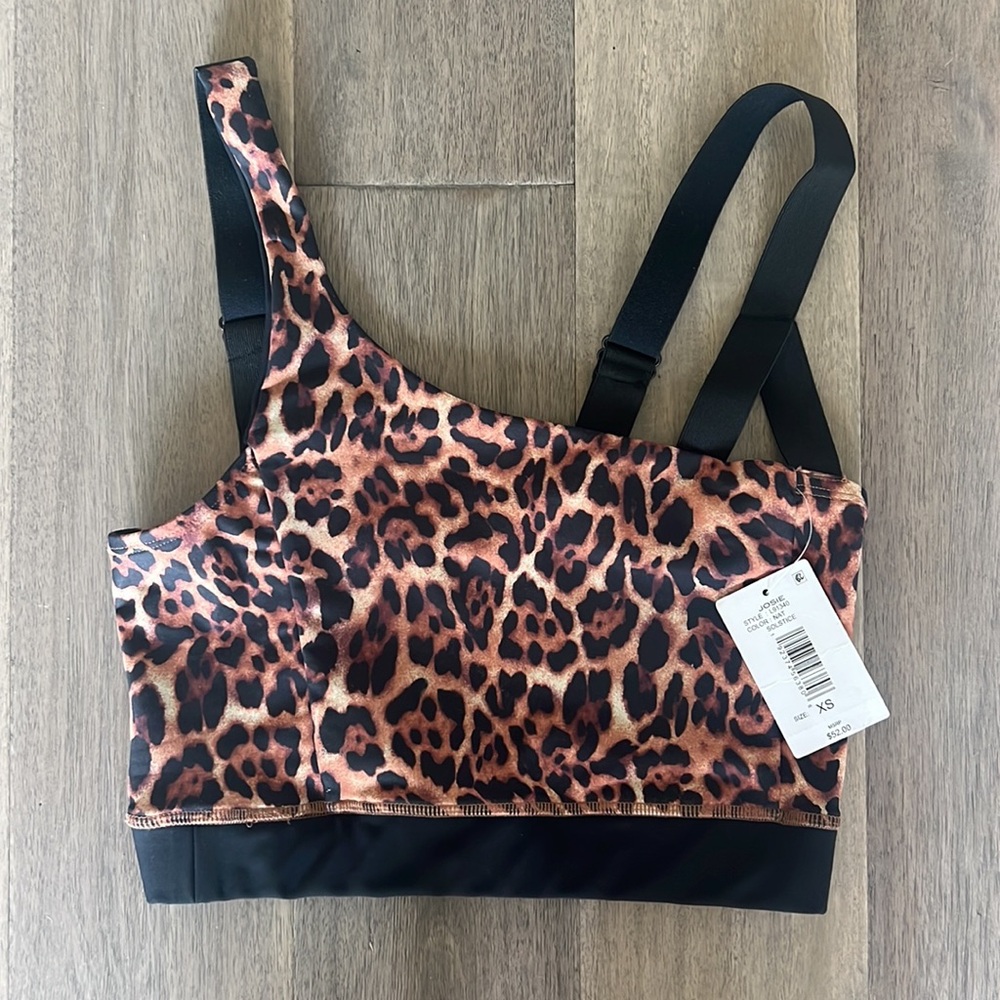 NATORI Josie Women's Sports Bra Solstice Asymmetrical Leopard Animal Print-NWT